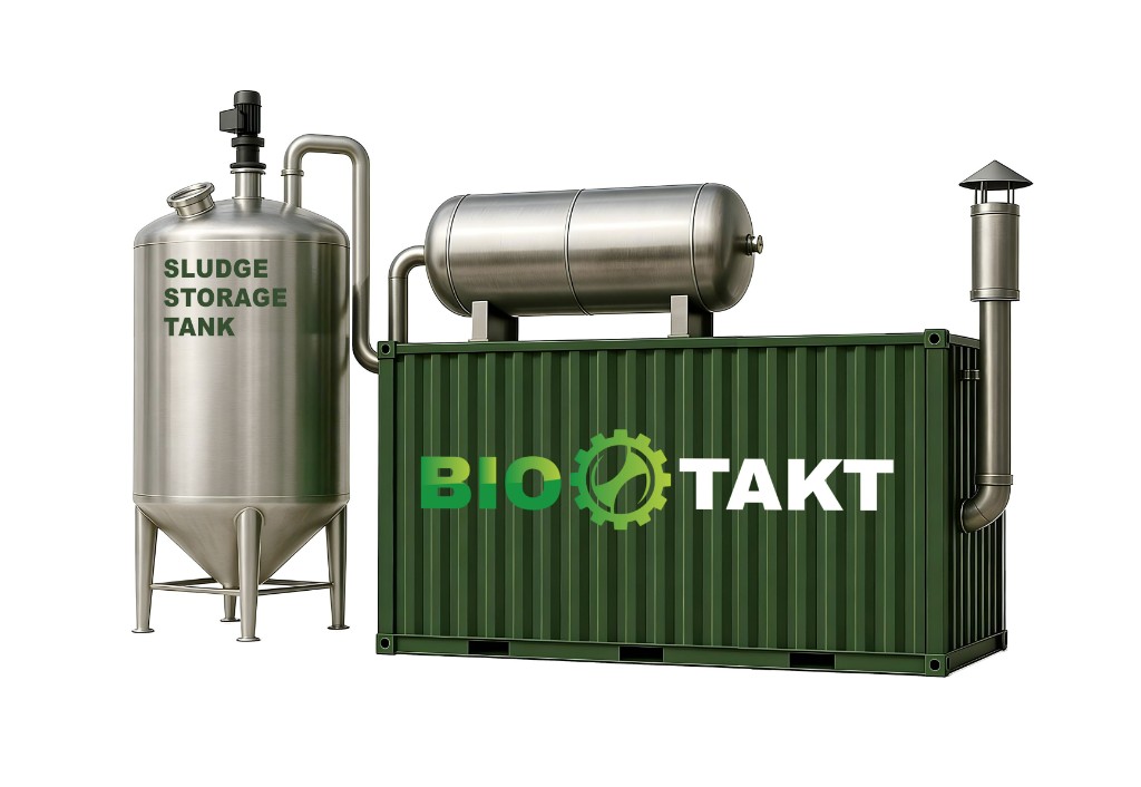 Modul Biotakt cu container verde, rezervor cu agitator și gasholder din inox